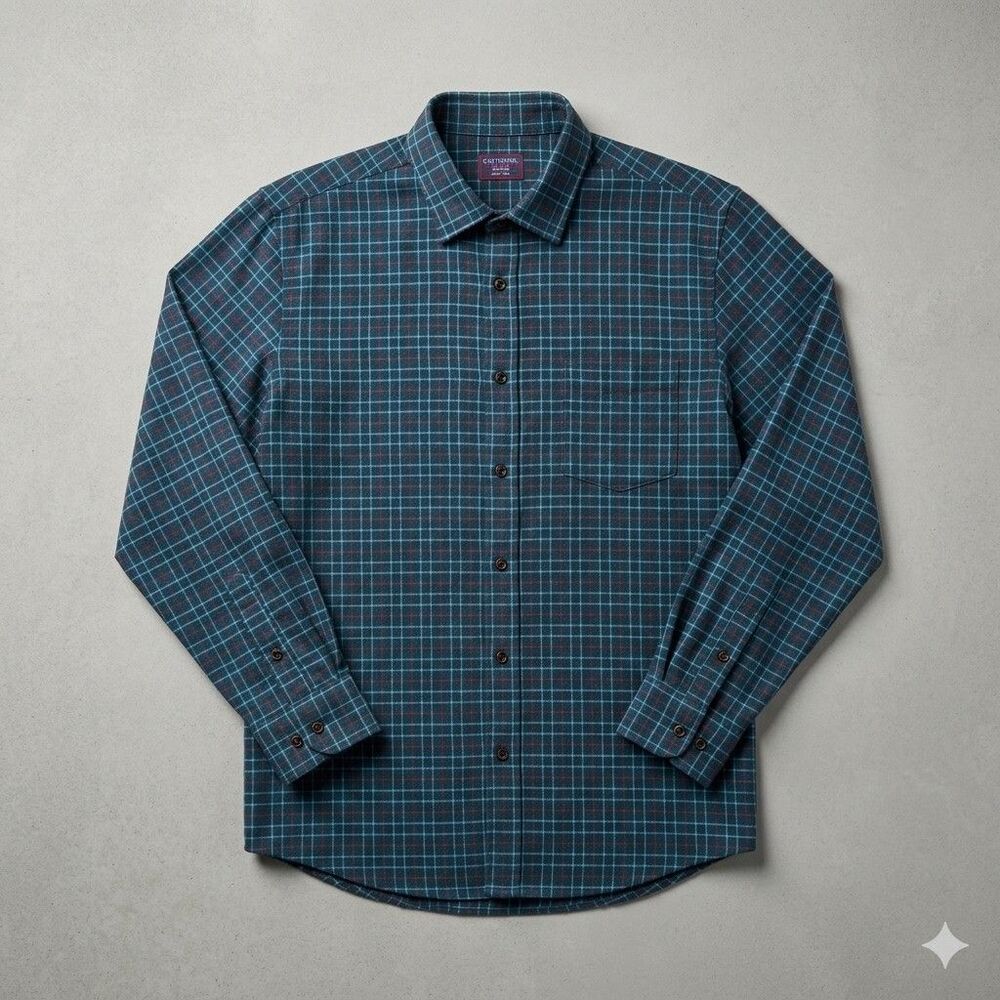 ​UNTUCKIT XXL Button Down Shirt Men Blue Plaid 100% Cotton Long Sleeve Casual